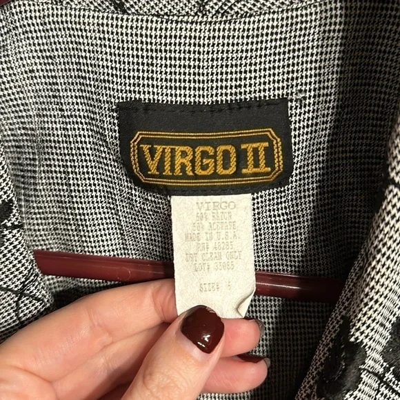 Vintage Virgo II Black Herringbone Button Up Blouse Size 6 - Picture 2 of 6